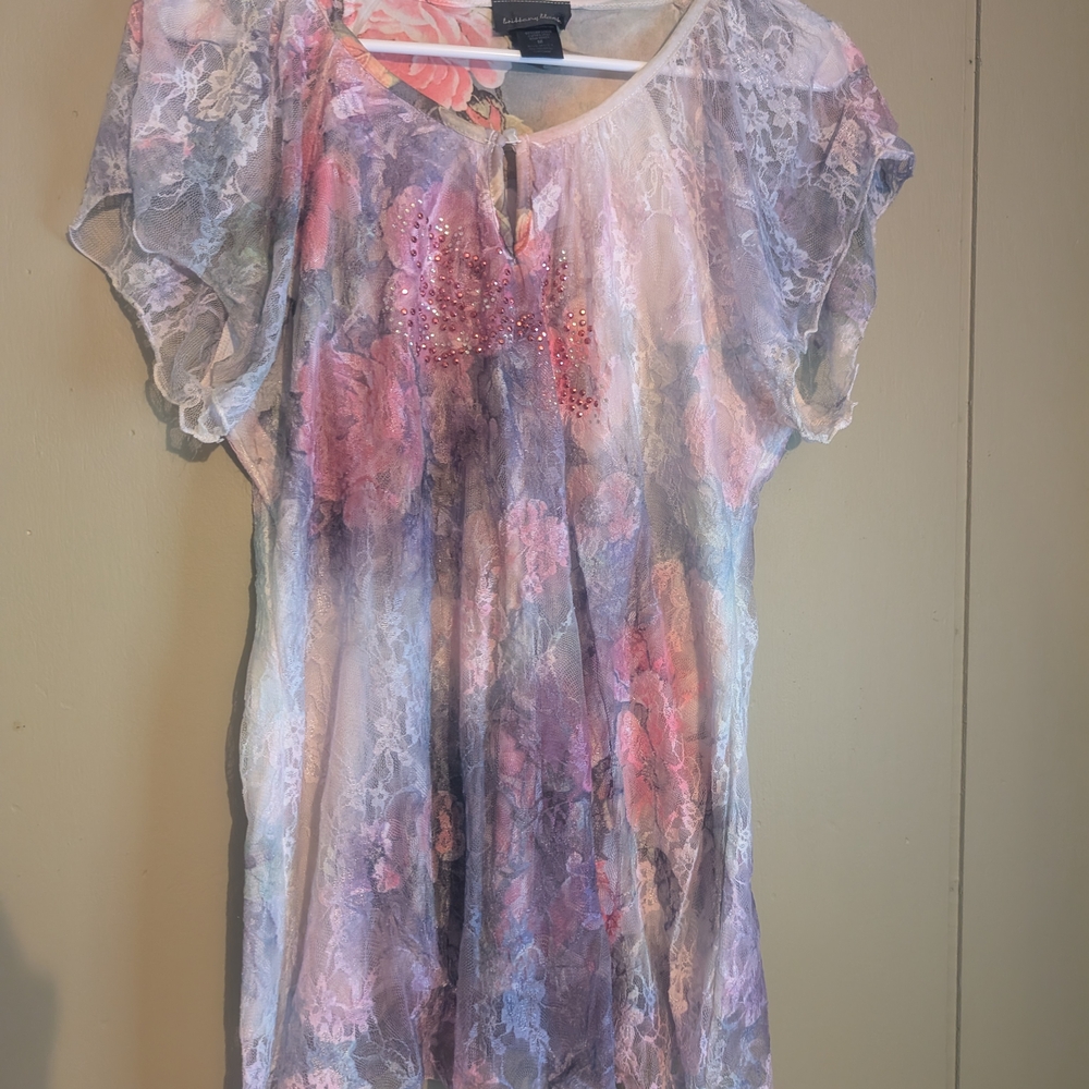 Brittany Black Pastel Floral Lace Blouse